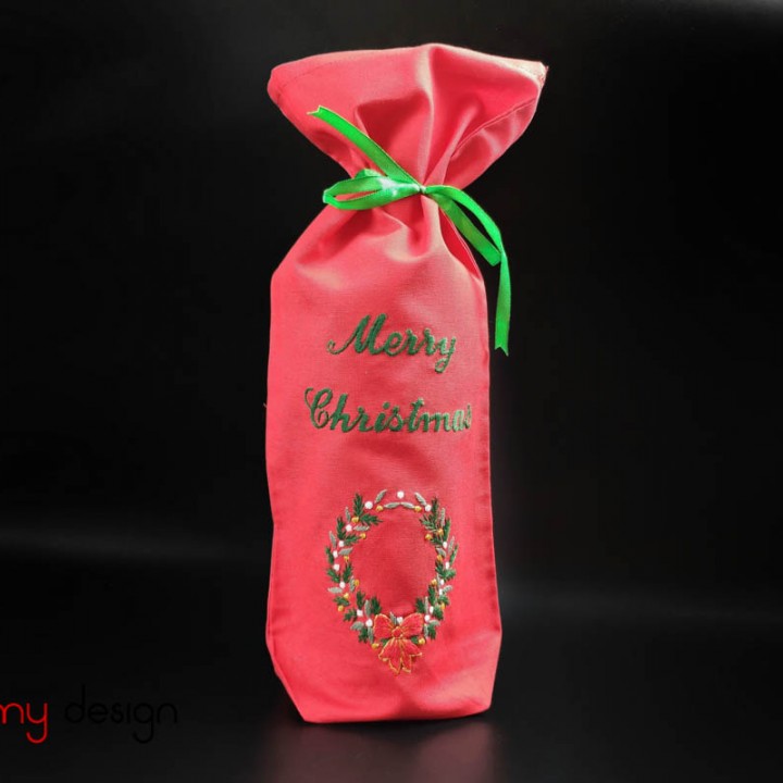 Christmas wine bottle cover-hand embroidered holly